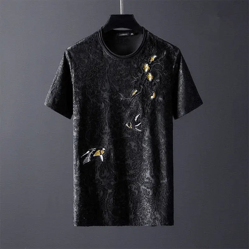 Men's summer high quality leisure sports suit fashion embroidered han edition short sleeve shorts two-piece printed