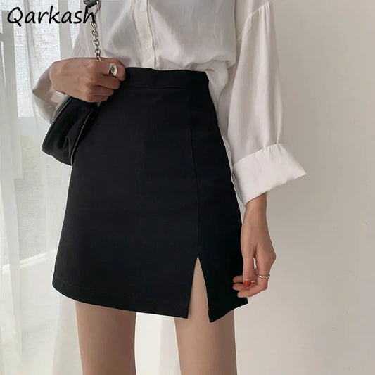 Skirts Women Casual All-match Black Pure High Waist Split Design Chic Teens Trendy Clothing Summer Daily Ulzzang Юбка Женская