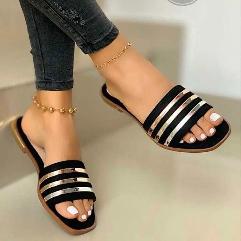 Shoes Summer Women  2023 Fashion Comfort Plus Size Slippers Women Sequined Flat Sandals Slippers Sandalias De Mujer