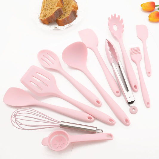 Food Grade Pink Silicone Kitchenware Cooking Spatula Soup Spoon Brush Scraper Non-stick Pan Storage Bucket Kitchen Cookware