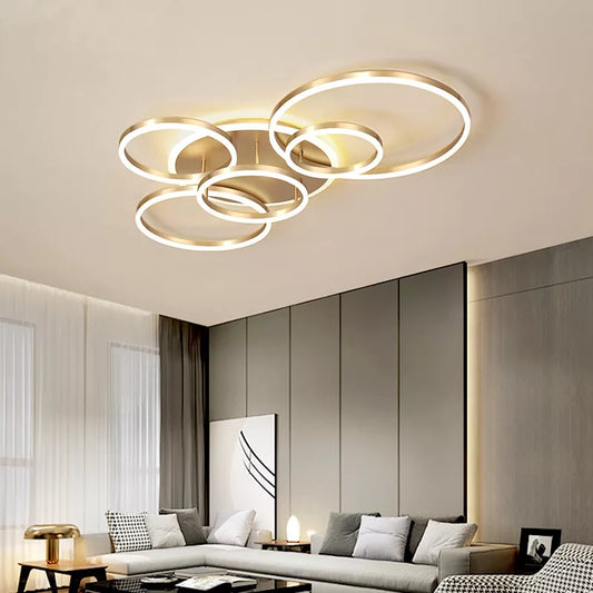 Modern 5 Ring Led Ceiling Chandelier Black Gold White for Living Room Bedroom Furniture Home Design Lighting Lusters Luminaires