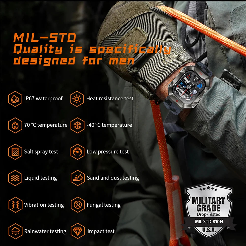 Rugged Military Smart Watch Men for xiaomi Band Sports Fitness Tracker Ip67 Waterproof AI Voice Bluetooth Call Smartwatch 2023