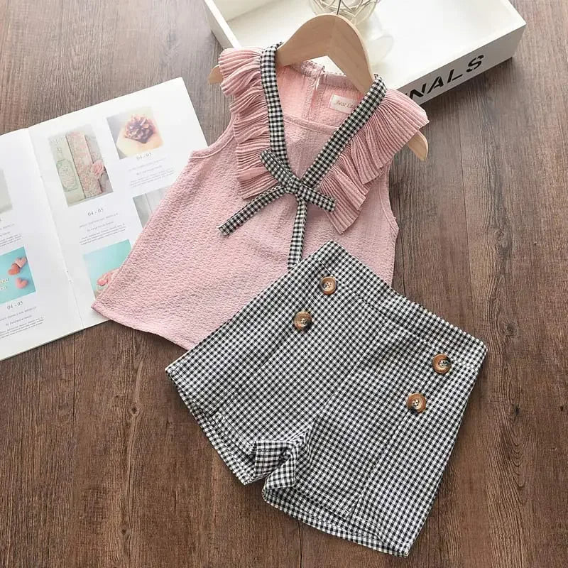 Bear Leader Girls Clothing Sets 2023 Summer Kids Clothes Floral Chiffon Halter+Embroidered Shorts Straw Children Clothing