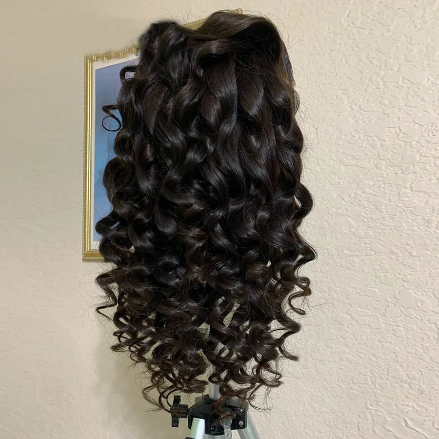 Soft Glueless Natural Black 26inch Long 180 Density Deep Wave Lace Front Wig For African Women BabyHair Curly Preplucked Daily