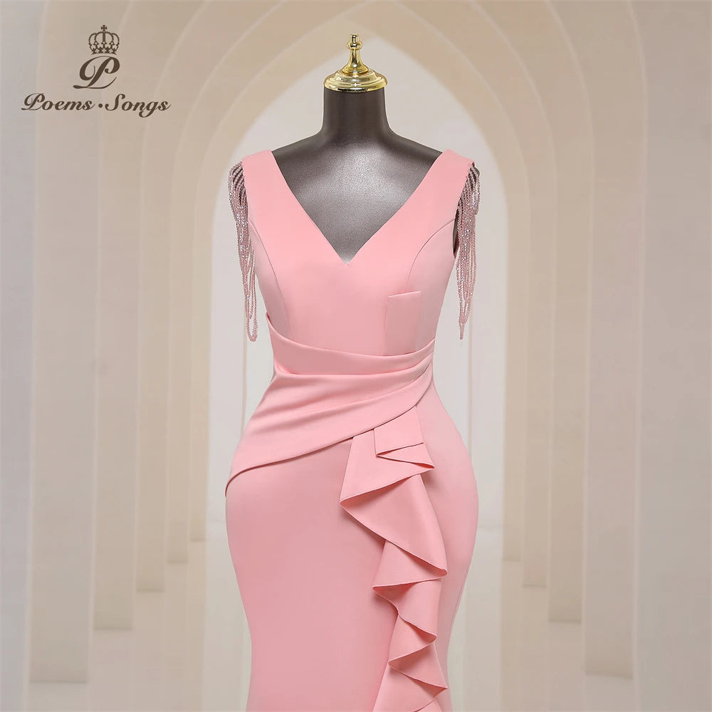 Sexy side slit Party dress for women Long Prom Dress Soft Satin shoulder Beading evening dresses bridesmaid dresses Maxi Dress