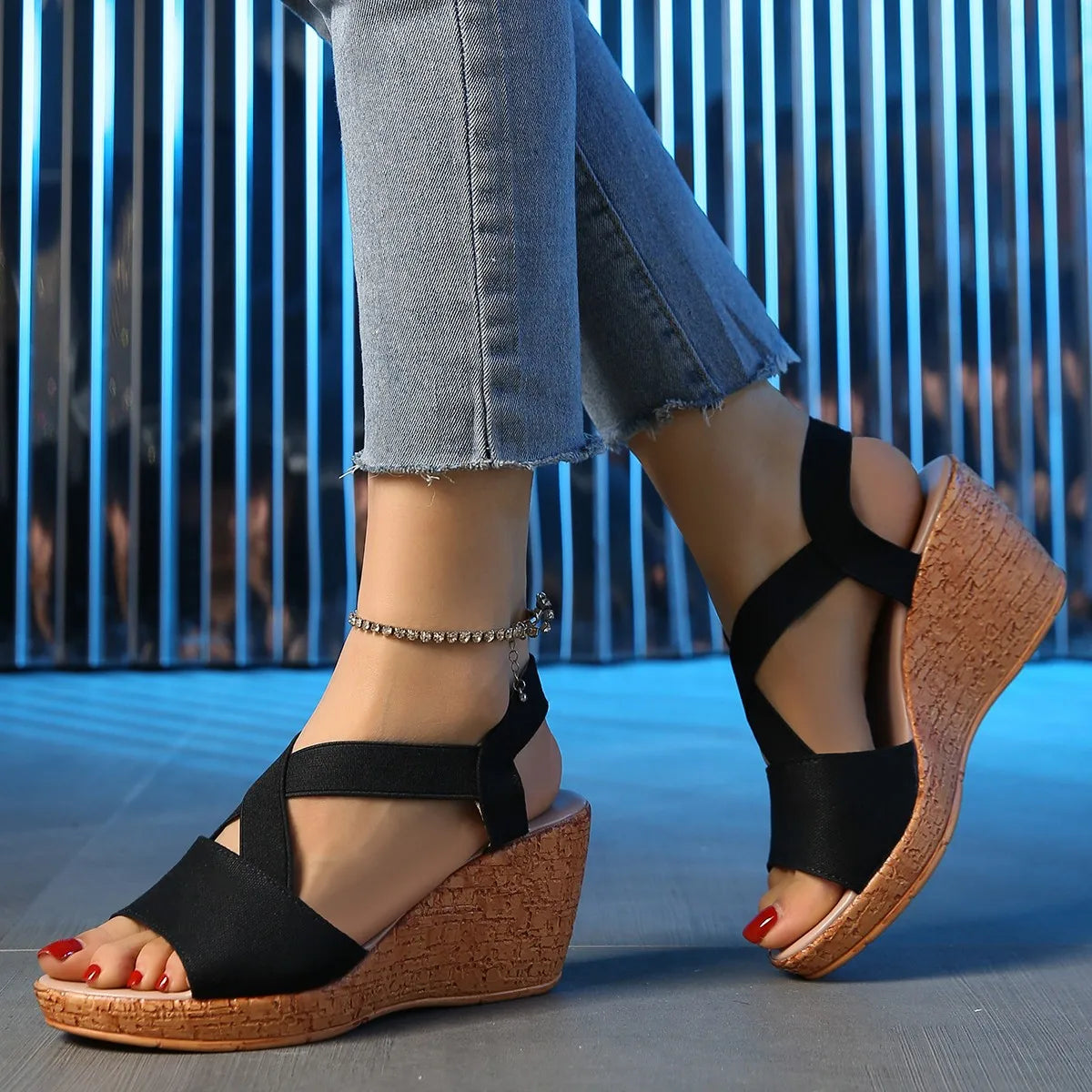 Wedge Sandals for Women  Summer Shoes 2024 Casual Platform Sandalias Cross Strap Peep Toe Female Fashion Beach Shoes Sandales