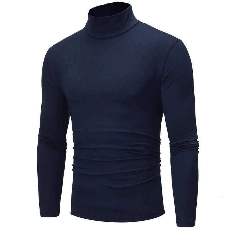 Men's Fashion Minimalist Tight Bottom Shirt Solid Color Long Sleeve T-shirt Solid Color High Neck Fitness Sweater