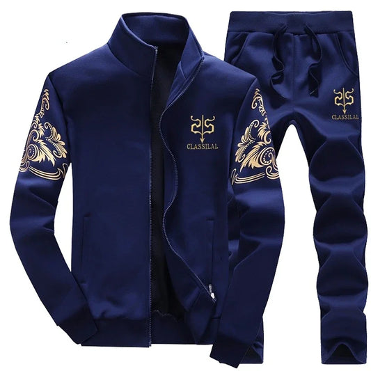 2023 New Men's Tracksuit Fleece Jacket and Sweatpants 2 Piece Set Spring Autumn Sports Suit Long Sleeve Sets Men Sweatsuit Warm