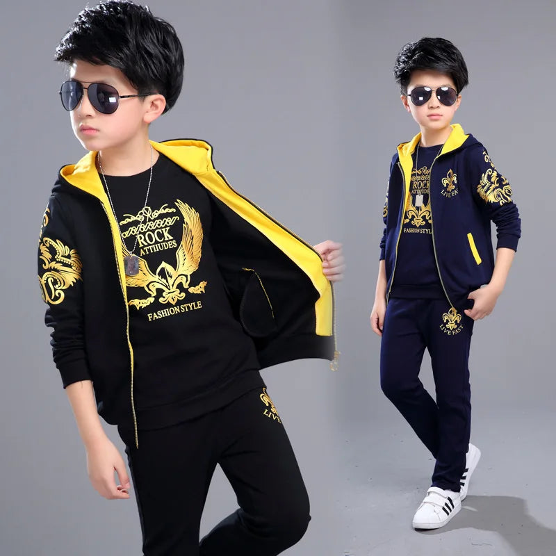 Sports Suit for Boys 3PCS/Set Children's Suit Cotton Hooded Vest + T-Shirts + Pants Boys Kids Sportswear Tracksuit for Girls