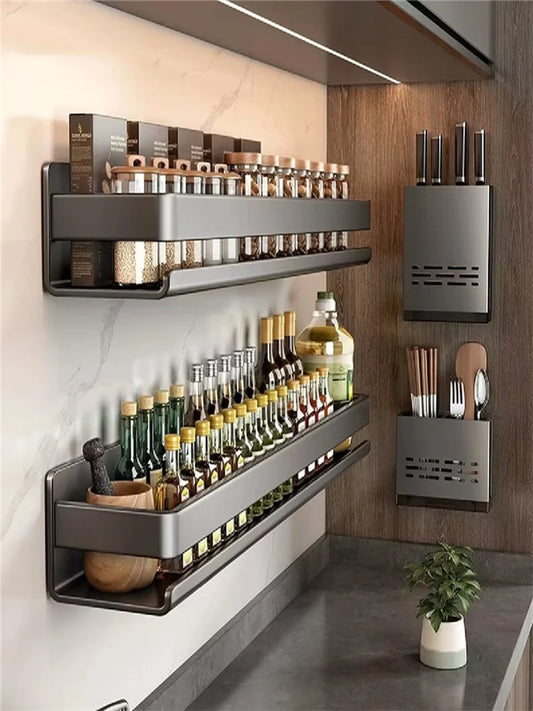 Removable Kitchen Shelf Shelves Shampoo Storage Rack Holder Wall Mounted Aluminum Bathroom Organizer Accessorie