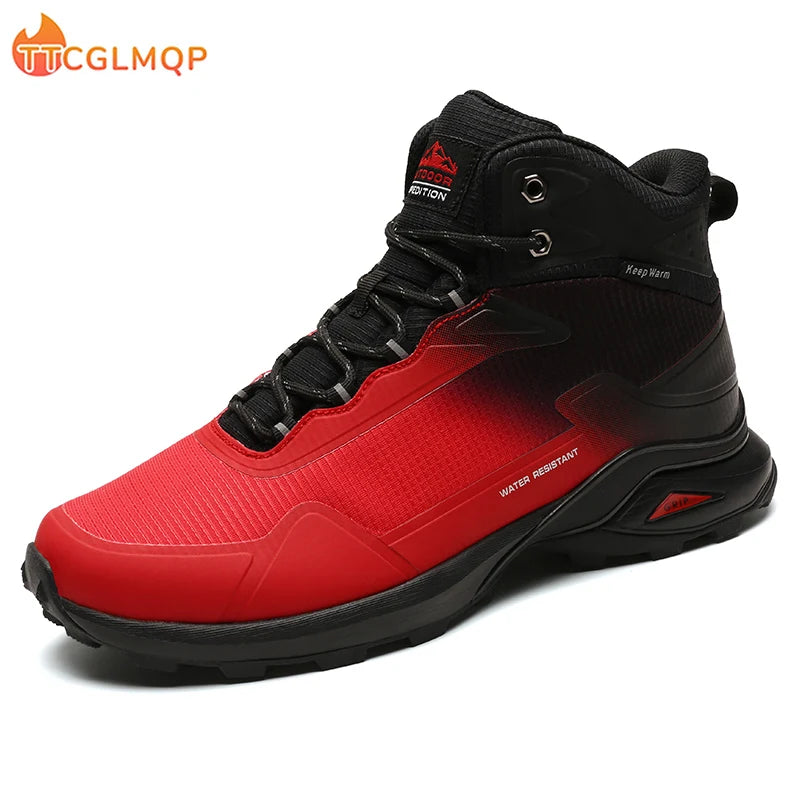 2022 New Winter Men Snow Boots Waterproof Leather Sneakers Warm Plush High Quality Outdoor Hiking Boots Work Shoes Big Size 48