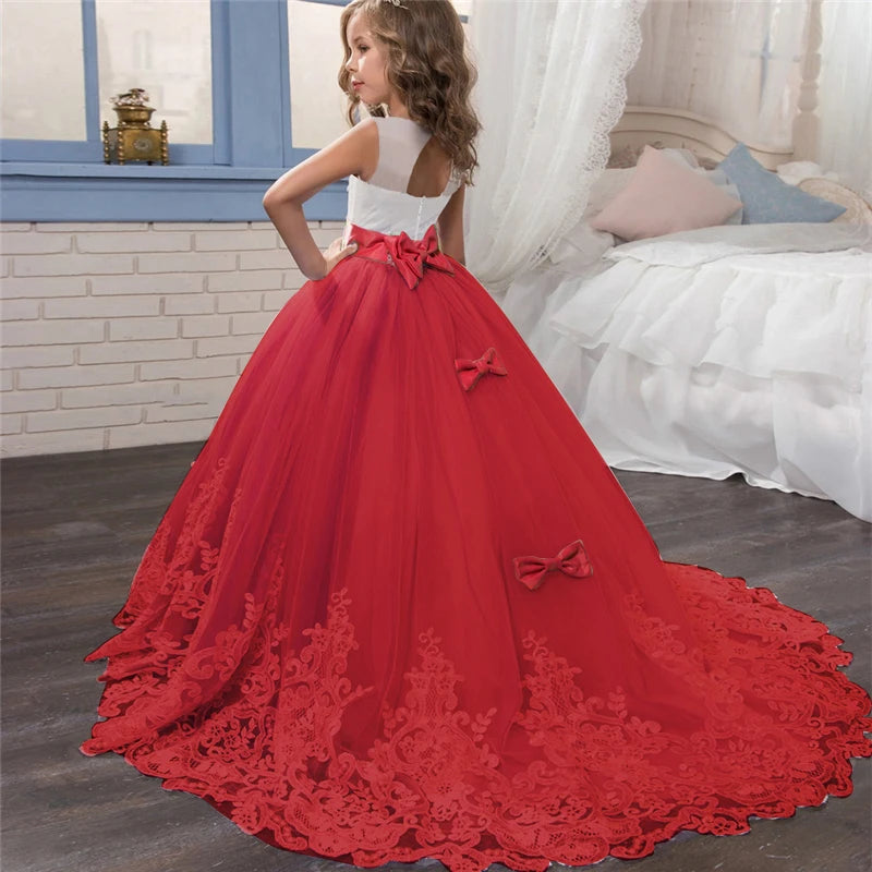 Fancy Flower Long Prom Gowns Teenagers Dresses for Girl Children Party Clothing Kids Evening Formal Dress for Bridesmaid Wedding