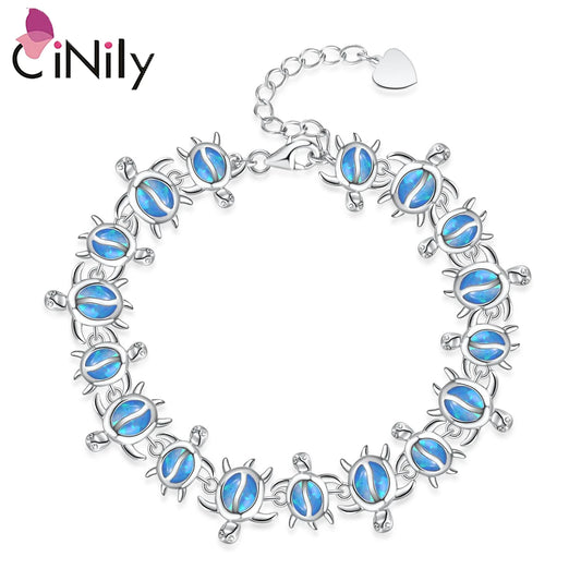 CiNily Created Blue Opal Bracelet Silver Plated Lovely Cute Jewelry Tortoise for Women Girl Gifts Ocean Series New Year Bracelet