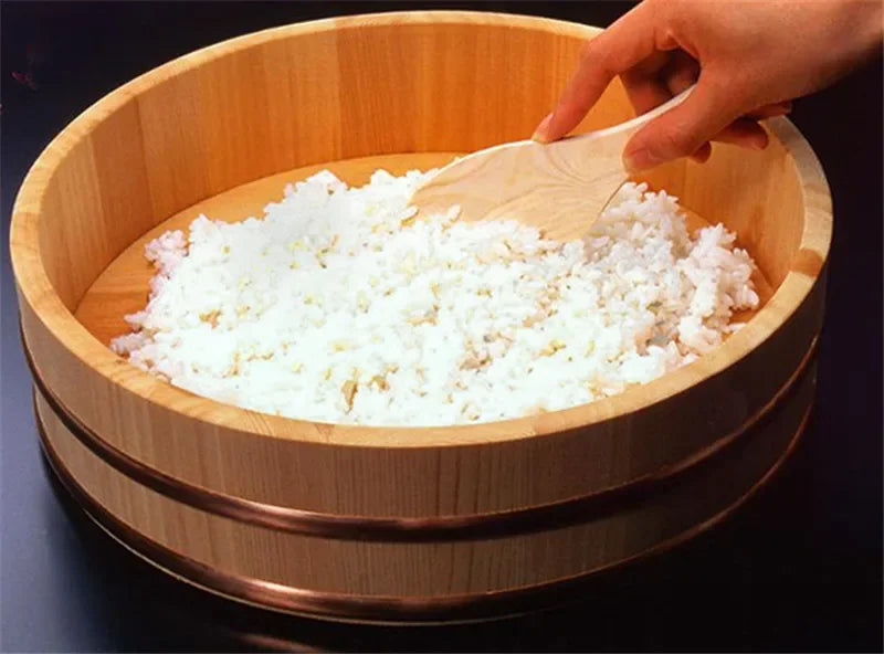 Korean food Japanese style copper edge basin big bowl bucket Cuisine Bibimbap sashimi sushi wooden barrel mixing rice wood spoon