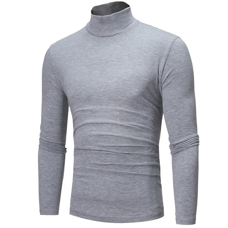 Men's Fashion Minimalist Tight Bottom Shirt Solid Color Long Sleeve T-shirt Solid Color High Neck Fitness Sweater