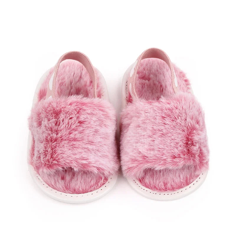 Baby Girl Winter Indoor Sandal Fluffy Colorful Design for 0-1 Year Old