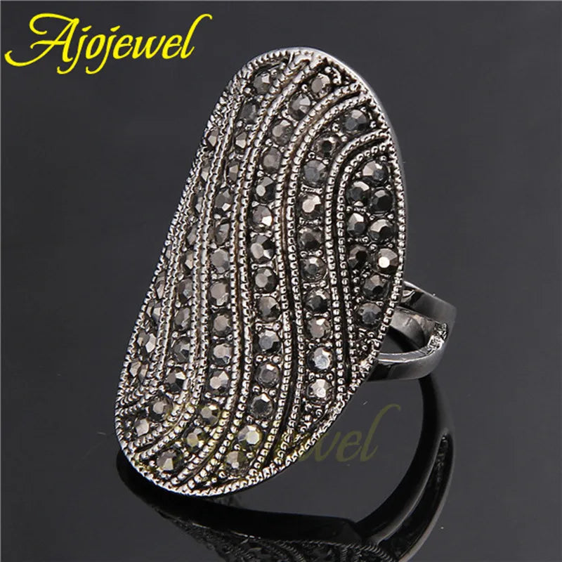 Ajojewel Unique Pave Black CZ Vintage Ring Size 7 8 9 Aneis Women's Brand Fashion Jewelry Geometric Finger Rings Wholesale