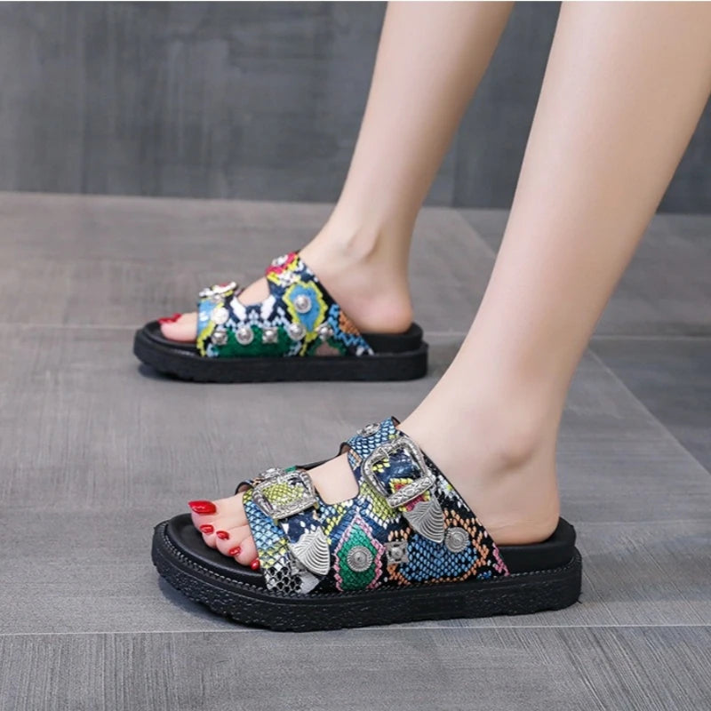 Metal Buckle Designer House Female Slippers Woman Orange Sandals Women Shoes Low Heel Summer Elegant And Fashion Women Shoes