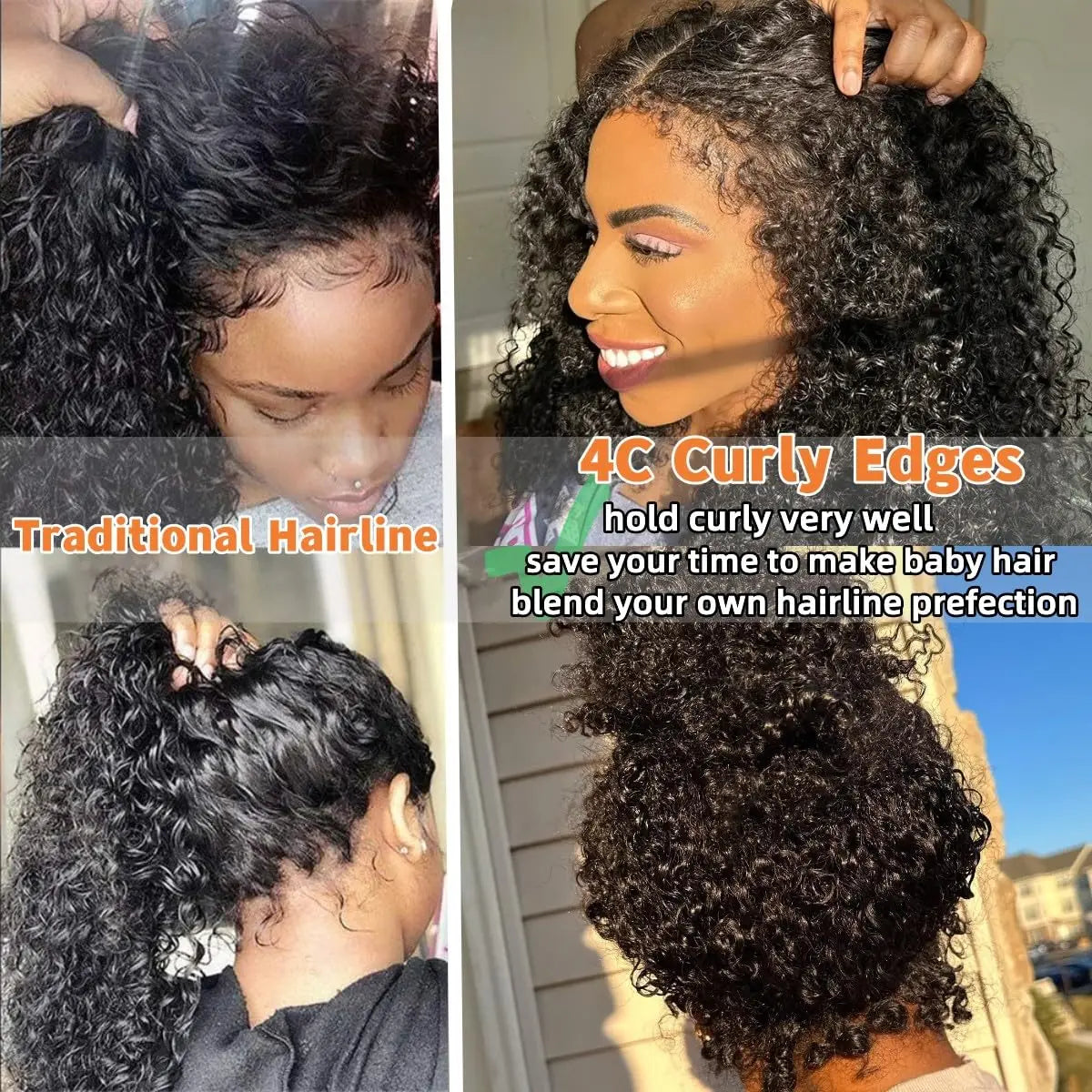 4C kinky Edges Natural Hairline Bleached Knots Curly 360 Full Lace Front Wigs Human Hair Glueless Wigs Human Hair Pre Plucked