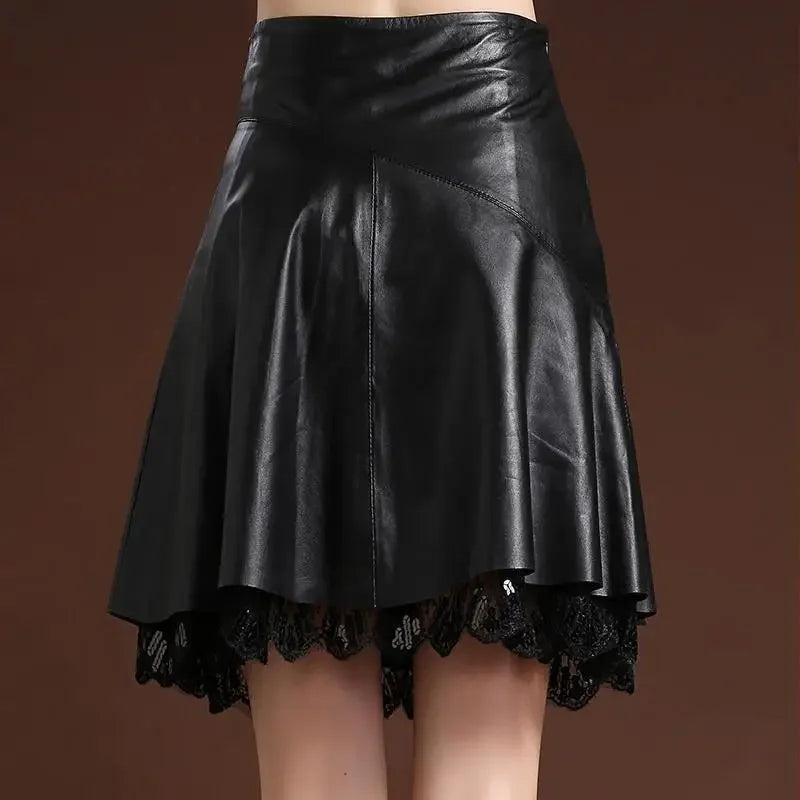 Women's Autumn and Winter Leather Skirt A- Line Skirt High Waist Oversized Pleated Skirt Woman Skirts Faldas Jupe