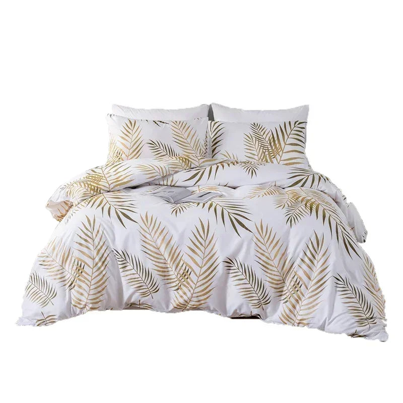 Modern Style Gold Print Queen Duvet Cover Set Soft Comfortable Single Double Bedding Set Twin King Quilt Cover and 2 Pillowcases