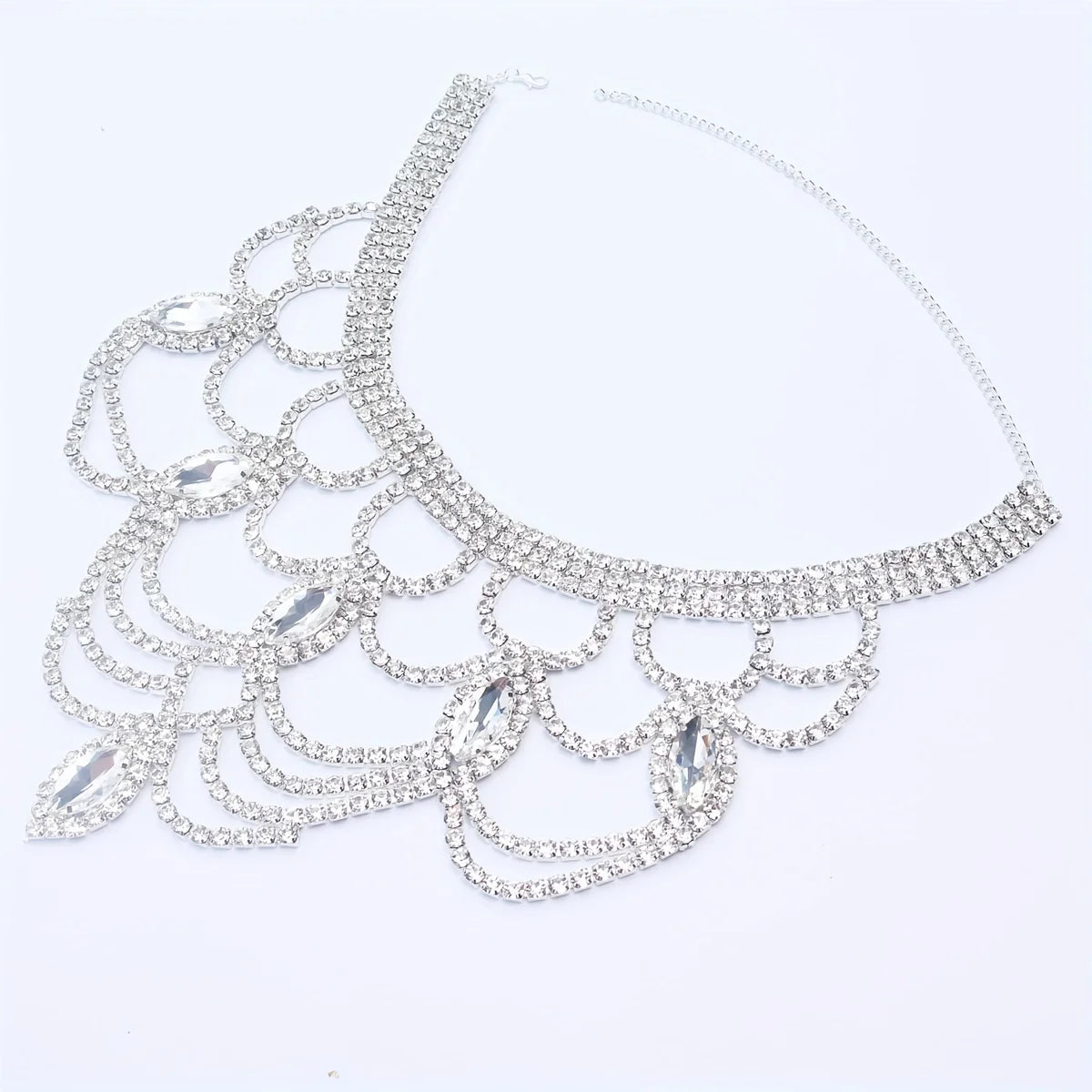 Fashion Shiny Rhinestone Necklace Jewelry Women's Exquisite Luxury Bridal Wedding Party Jewelry Necklace Wearing Accessories