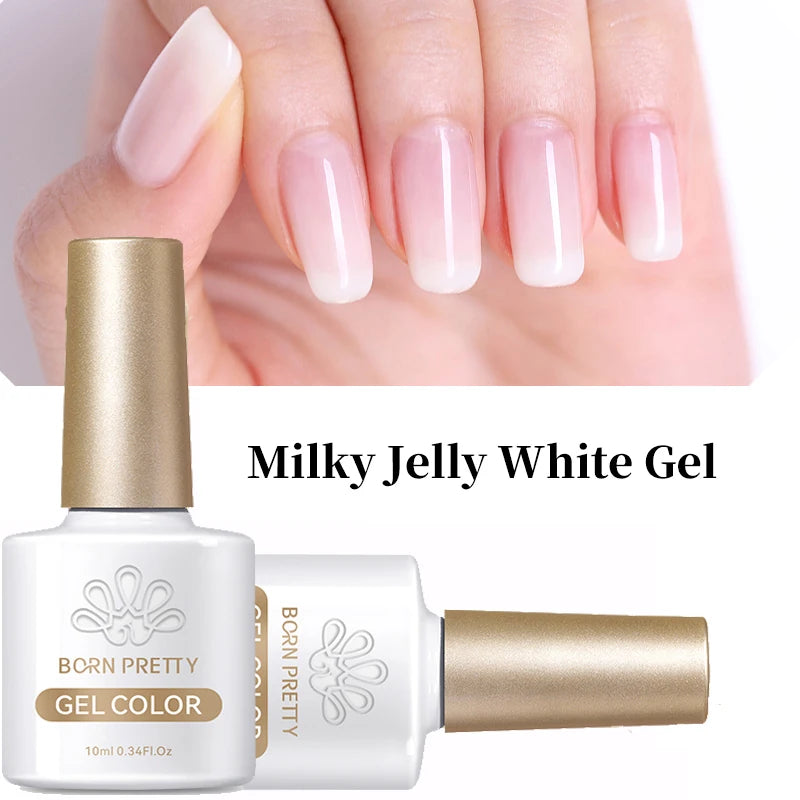 BORN PRETTY Milky Jelly Gel Nail Polish 7ml/10ml White Jelly Gel Polish No Wipe Top Coat White Soak Off Nail Art UV Gel Varnish