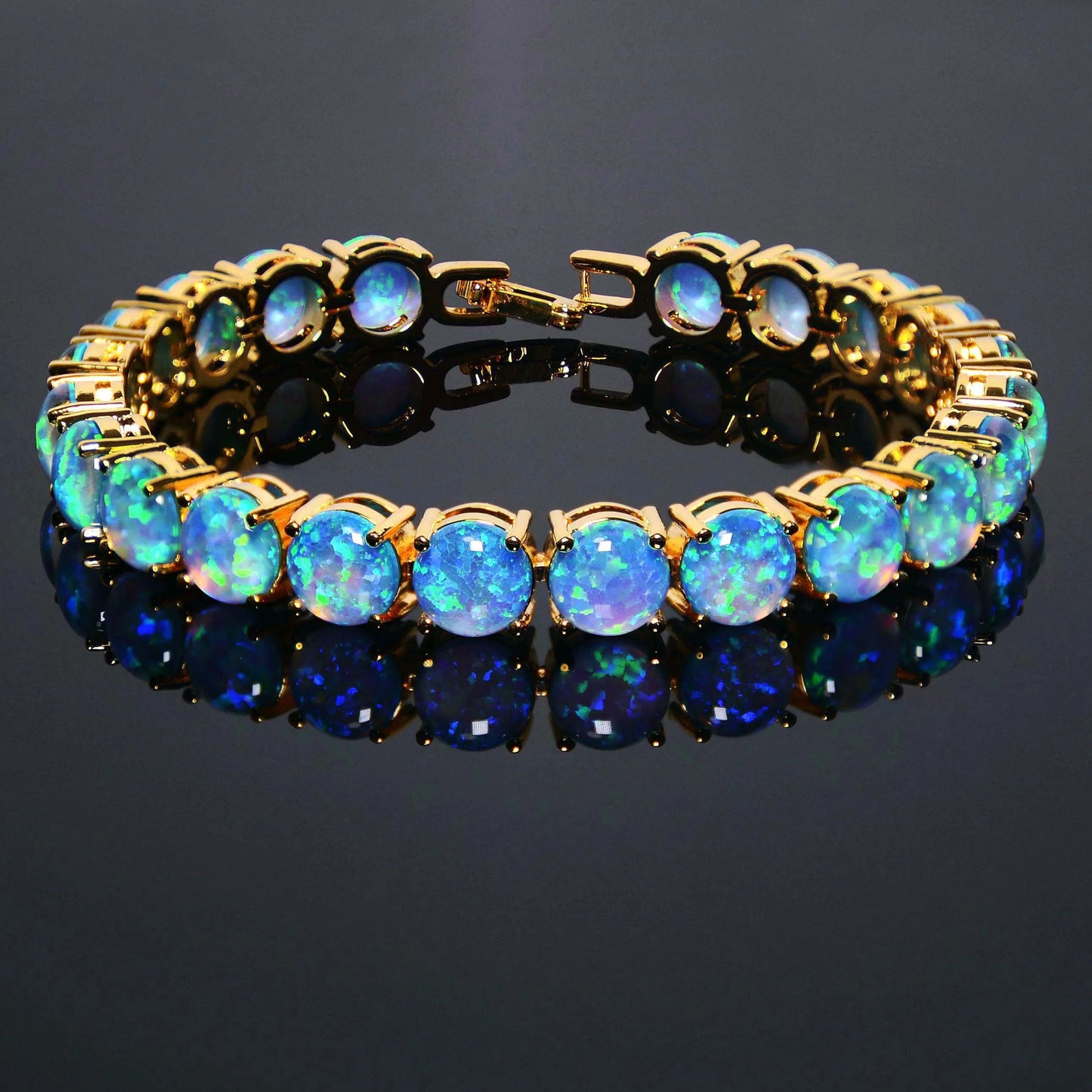 New Arrival Mystic Black Opal Round-cut Classic Opal Gemstone Tennis Bracelets