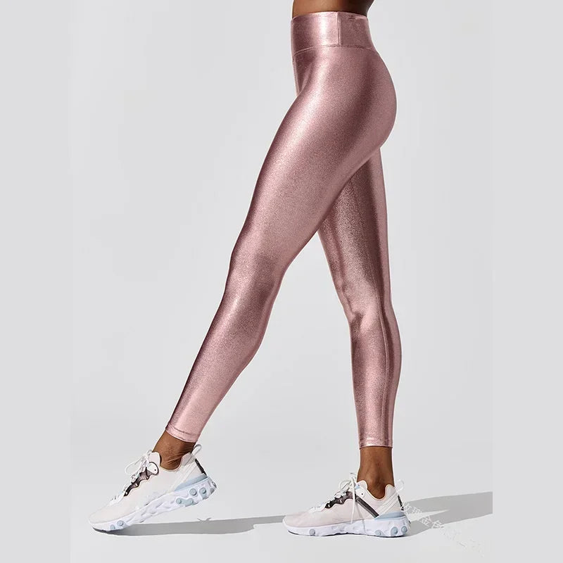 Women's Metallic Luster Yoga Pants Leggings Elastic Waist Sexy Shiny Sports Clothing Fitness Leggings High Waist Gym Sportswear