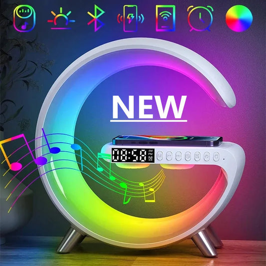 Wireless Charger Stand Alarm Clock Speaker APP Control RGB Night Light  Fast Charging Station for Iphone X 11 12 13 14 Samsung