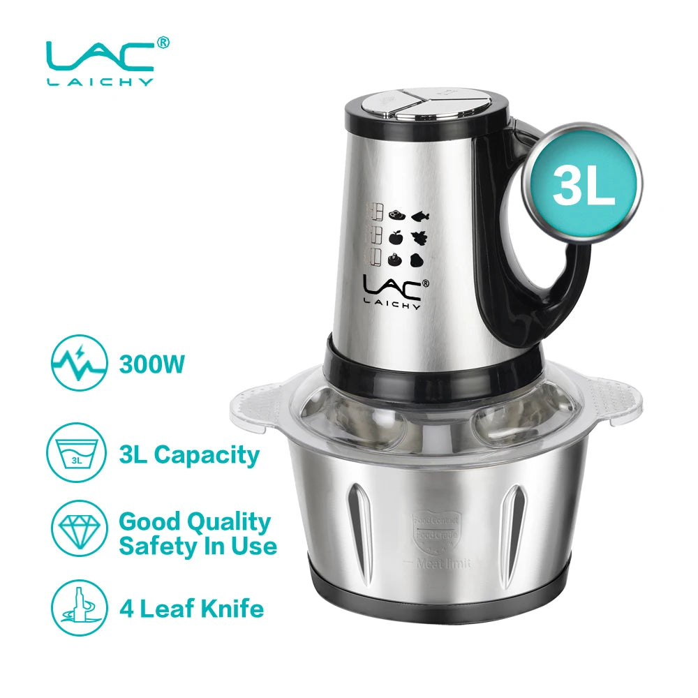 LAC Household Stainless Steel 3l Multi-Function Electric Meat Grinder  With Safety Lock Minced Stuffing Mixer Blade Detachable