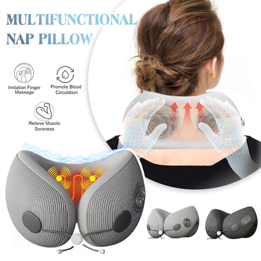 Heated Neck Pillow Multifunction Memory Foam Massage Pillow Soft Airplane Pillow Ergonomic Healthcare Travel Pillows for Nap