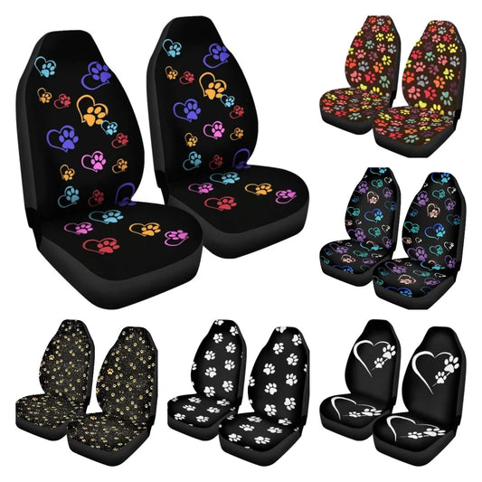 Colorful Puppies Dog Kitten Paw Print Love Heart Front Car Seat Covers Car Seat Protector for Women Girls Seat Covers Set of 2