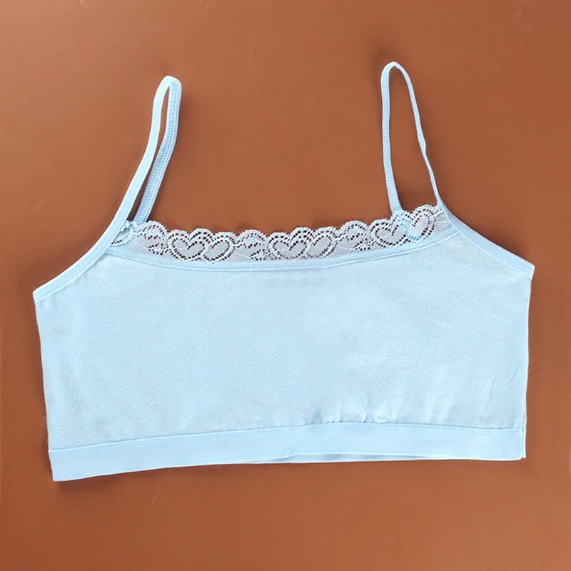 3Pc/Lot Young Girls Lace Puberty Teenage Soft Cotton Underwear Training Bra Crop Top 8-14years