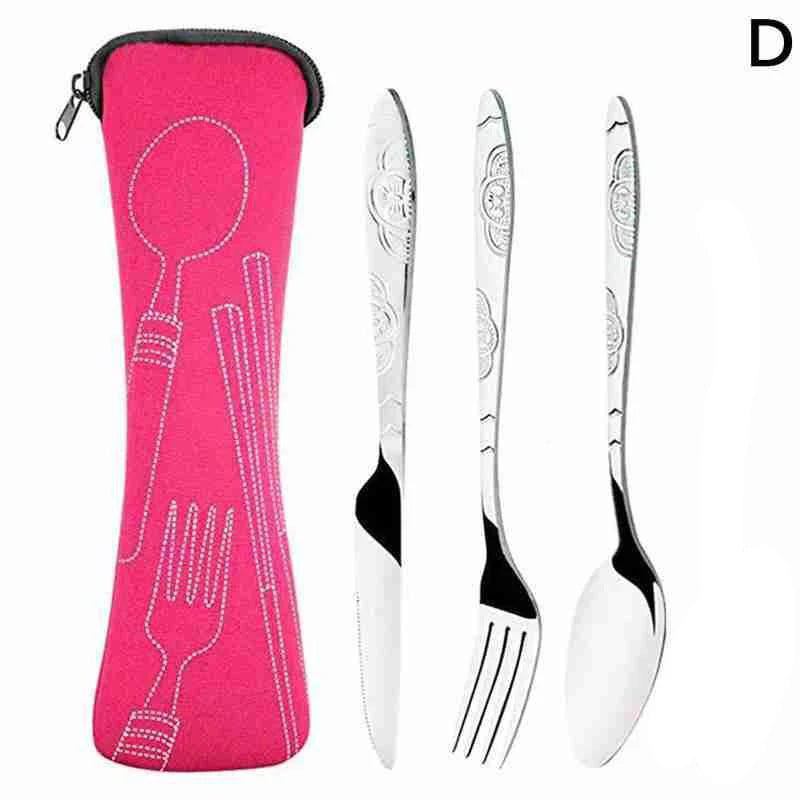 3Pcs Steel Knifes Fork Spoon Set Family Travel Camping Cutlery Eyeful Four-piece Dinnerware Set with Case