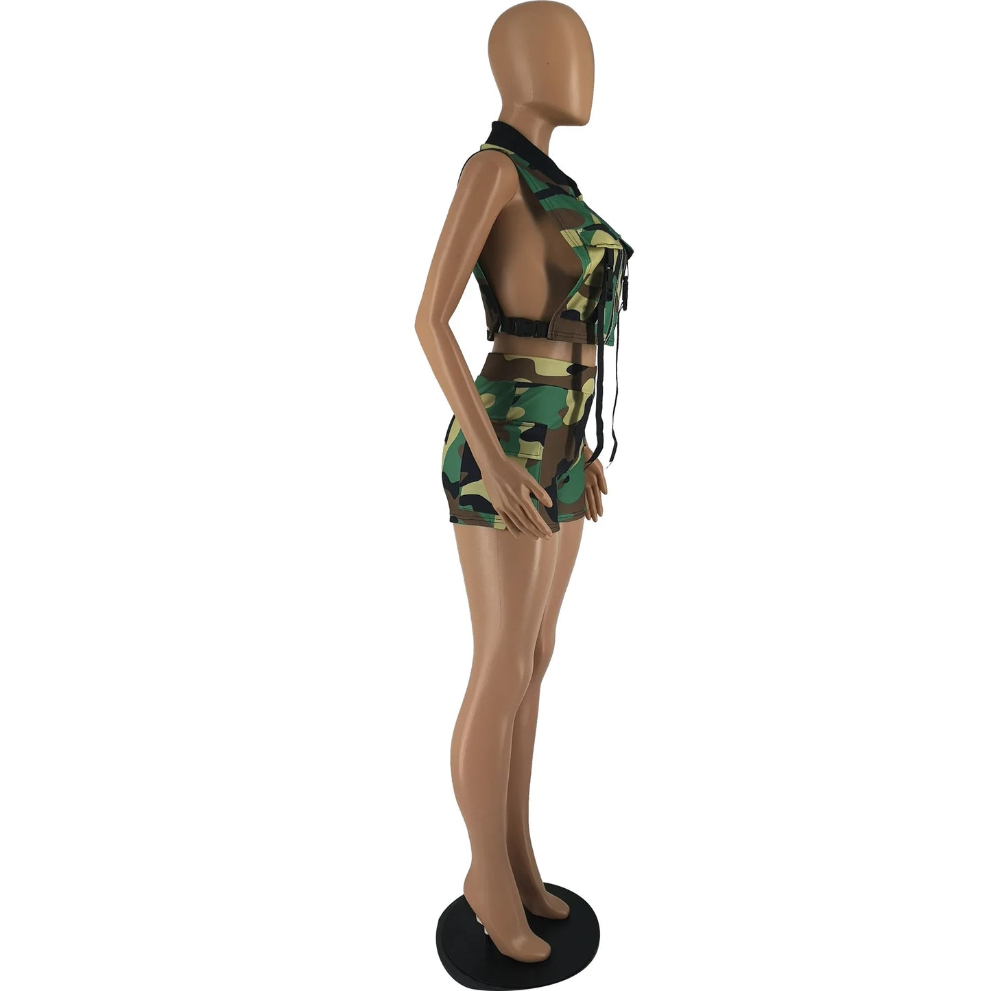 Summer Camouflage Print Short Tracksuit Women Sexy Sleeveless Vest Crop Top + Shorts Skinny Club Party Two Piece Set Casual