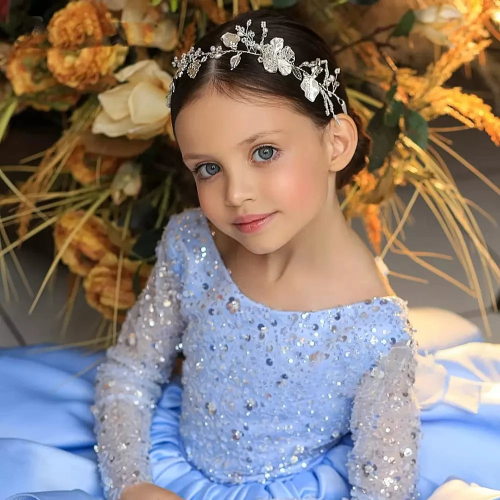 Baby Girl Birthday Fluffy Dress Infant Sequin Baptism Gown Flower Wedding Costume Kids Long Sleeved Clothes Toddler Vestidos