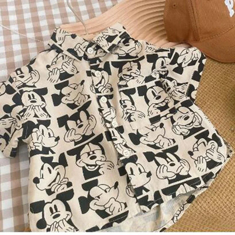 Kids Girls Summer Short Sleeve Blouses Shirts Clothes Tshirt Cartoon Mickey Mouse Tops Toddler Boys Cotton Tees Children 1-8Y