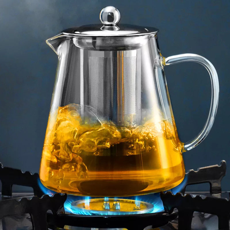 HMLOVE Heat Resistant Glass Teapot With Stainless Steel Tea Strainer Infuser Flower Kettle Kung Fu Teawear Set Puer Oolong Pot