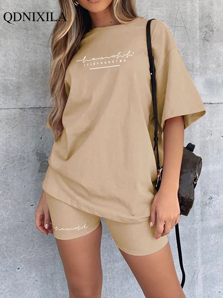 2023 Casual Summer Women's Tracksuit Sports Suit T-shirt Shorts 2 Piece Set Sweatshirt Print Women Shorts Set Sportswear outfits