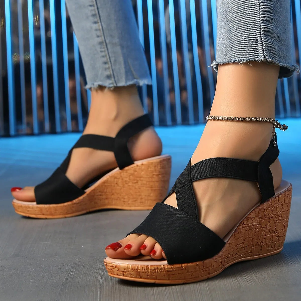 Wedge Sandals for Women  Summer Shoes 2024 Casual Platform Sandalias Cross Strap Peep Toe Female Fashion Beach Shoes Sandales