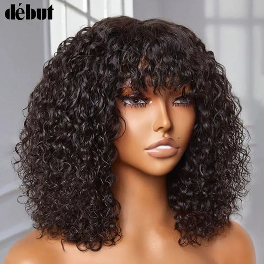 Short Pixie Bob Cut Human Hair Wigs With Bangs Jerry Curly For Women Brazilian Highlight Honey Water Wave Blonde Colored Wigs