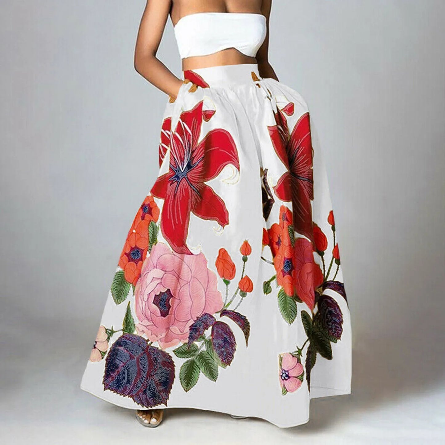 Celmia Stylish Big Flower Printed Women Skirts Elegant High Waist A-line Long Maxi Skirt 2023 Casual Loose Party Holiday Skirt