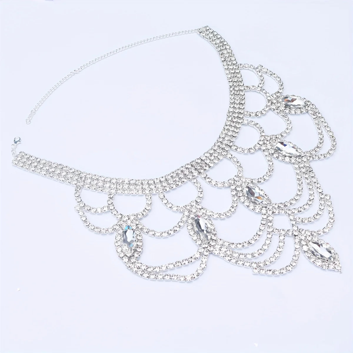 Fashion Shiny Rhinestone Necklace Jewelry Women's Exquisite Luxury Bridal Wedding Party Jewelry Necklace Wearing Accessories