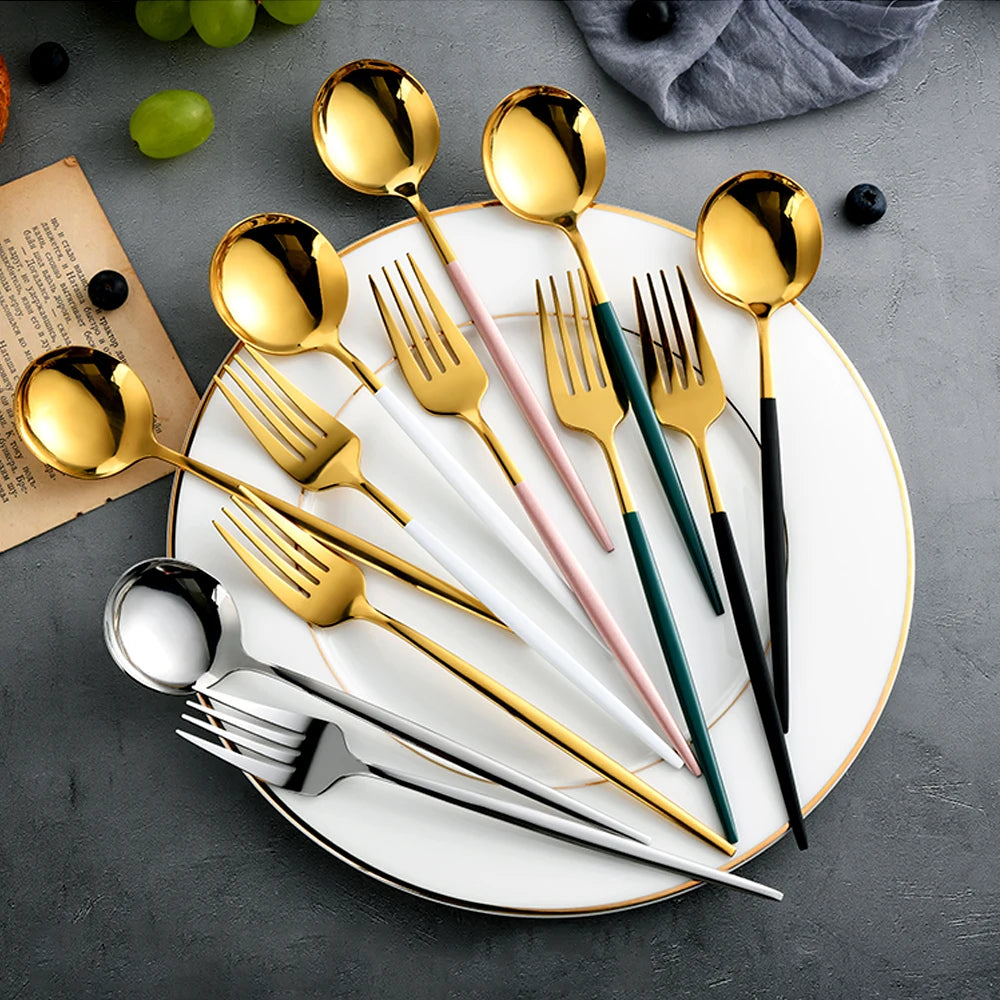 Dinnerware Silverware Set 4-24pcs Kitchen Flatware Tableware Cutlery Set for Home Restaurant Steak Knife Fork Spoon Tea Spoon