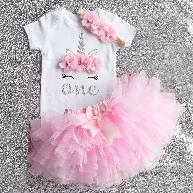 Toddler Baby Girl It's My First 1st Birthday Tulle Tutu Dress Outfits Summer Unicorn Party Infant Clothing Little Baby Clothes