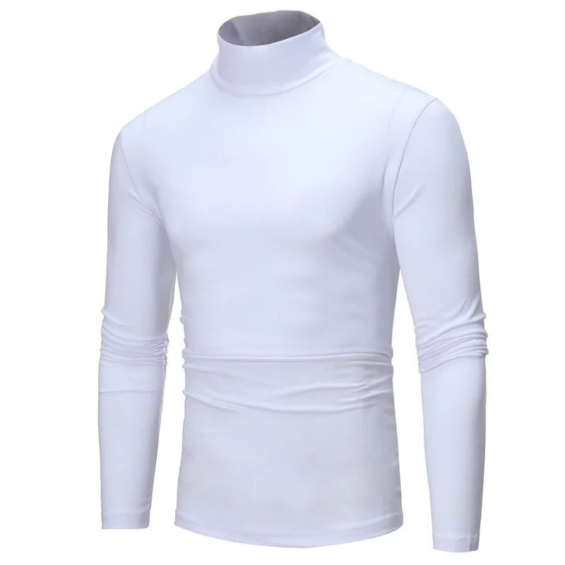 Men's Fashion Minimalist Tight Bottom Shirt Solid Color Long Sleeve T-shirt Solid Color High Neck Fitness Sweater