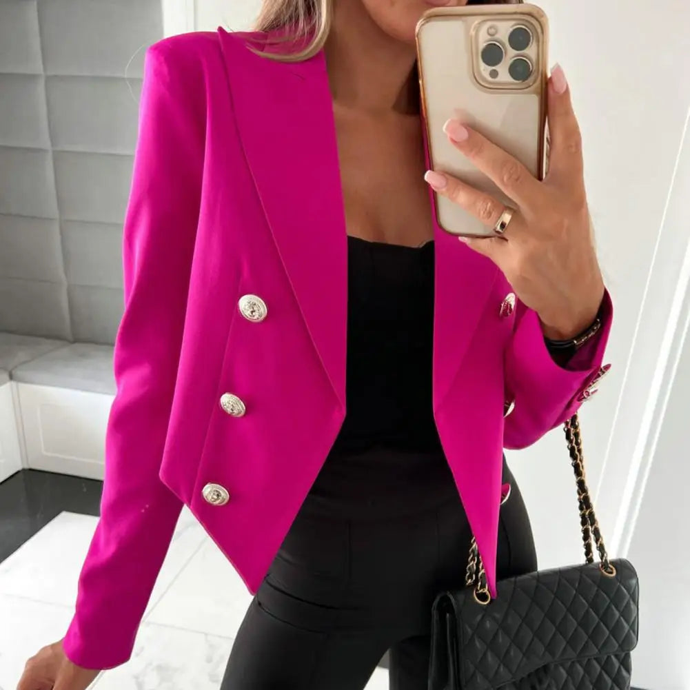 Stylish Cropped Blazer  Notched Collar Warm Women Blazer  Lady Double Breasted Elegant Office Short Coat