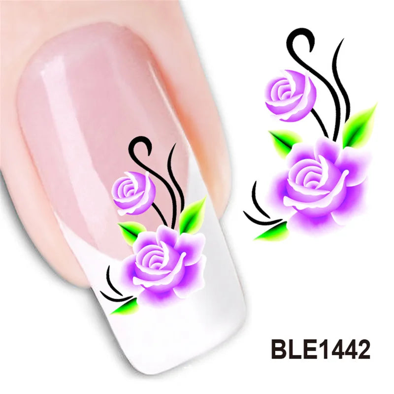 Fashion 3D Flower Design Water Transfer Nails Art Sticker Lady Women Manicure Tools Nail Wraps Decoration Decals Wholesale