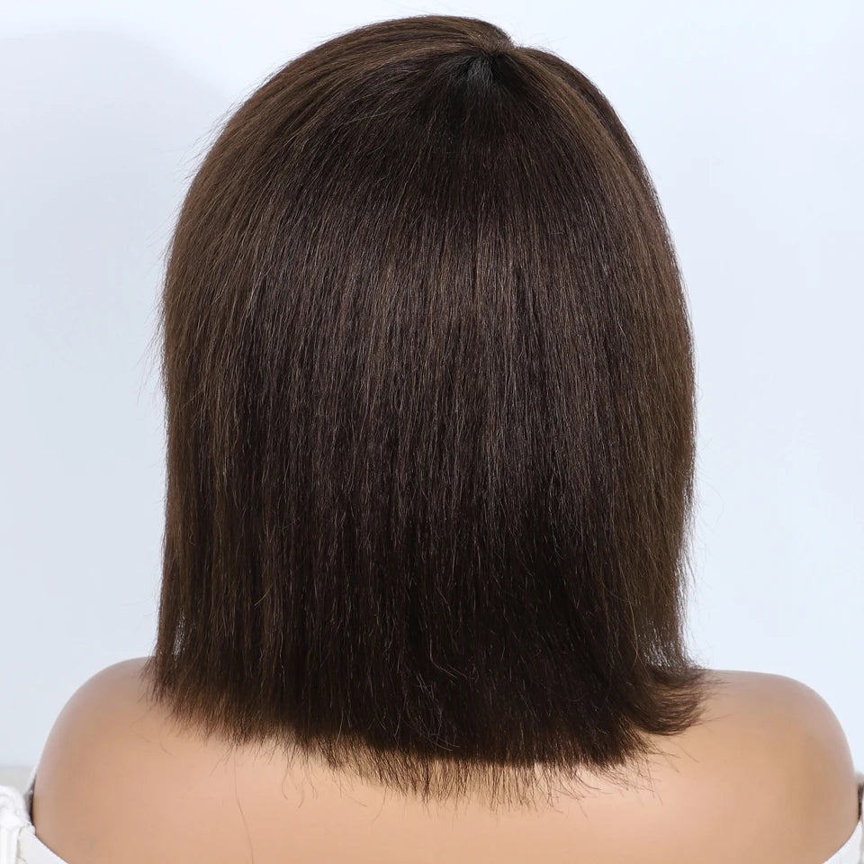 Lekker Short Kinky Straight Bob Glueless Ready to Wear Human Hair Wigs For Women Brazilian Remy Hair Natural Brown 12" Bob Wigs